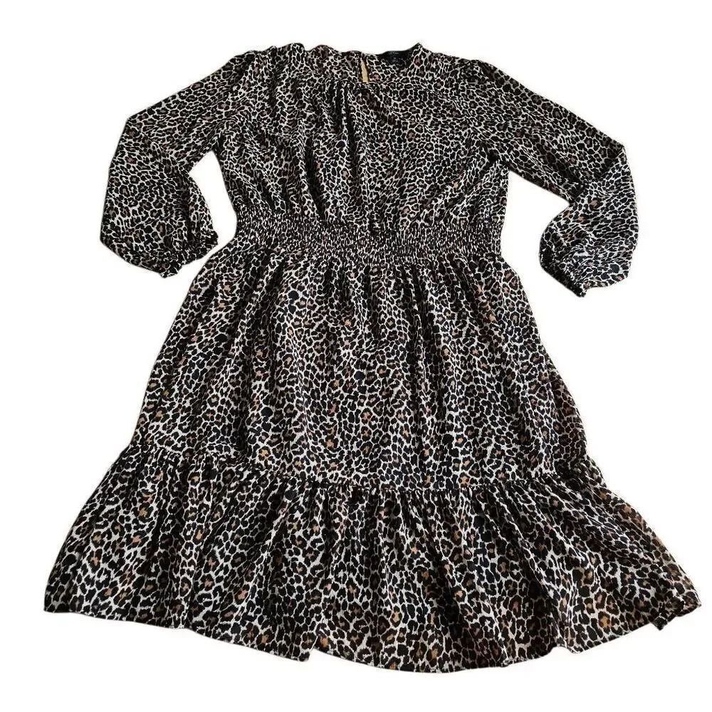 J crew womens Sz M brown long sleeve Animal print leopard dress